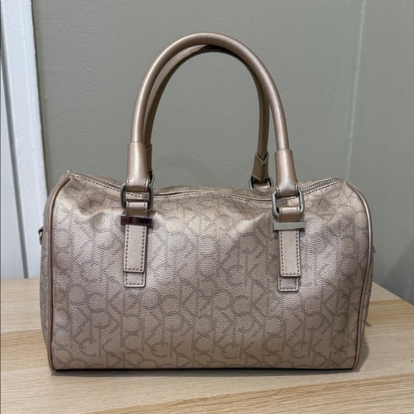 Calvin Klein Metallic Taupe Leather Satchel with Shoulder Strap/ Excellent - Picture 4 of 16